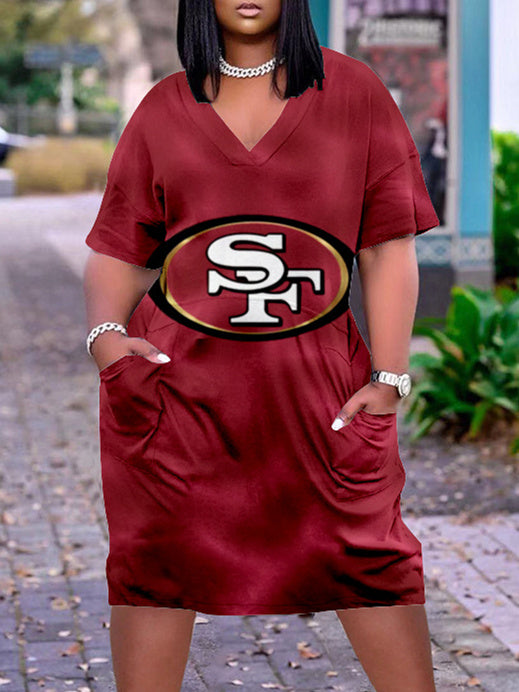 San Francisco 49ers V-neck Casual Pocket Dress