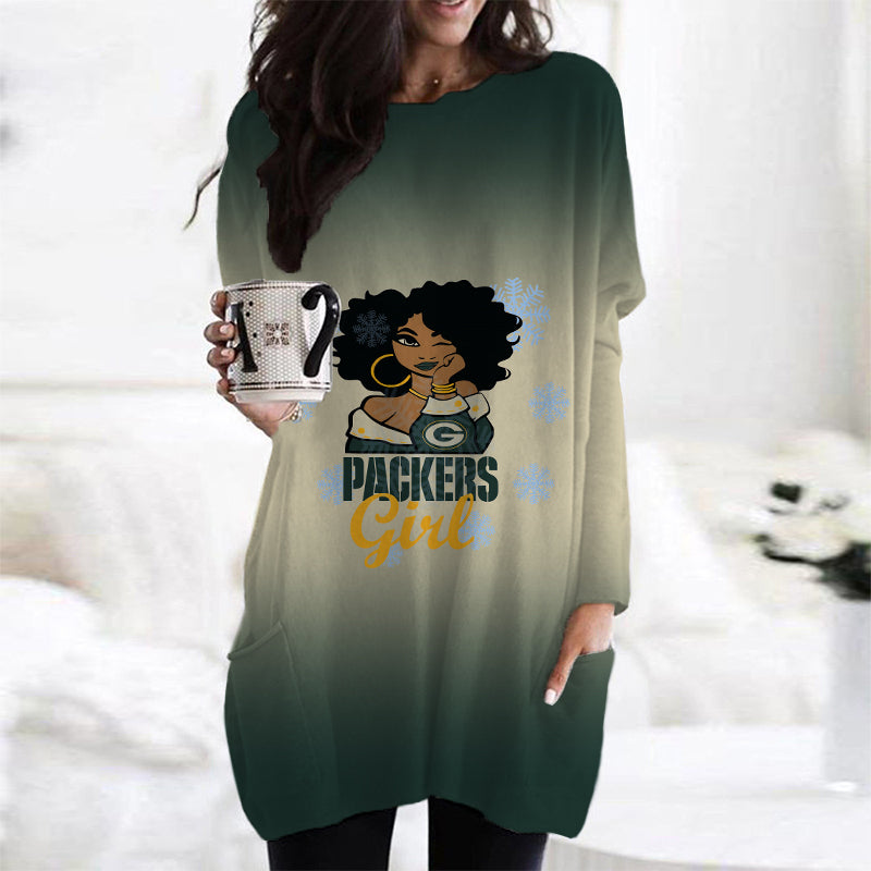Green Bay Packers Casual Long Sleeve Pocket Dress