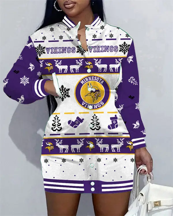 Minnesota Vikings Women Button Down Jacket Dress