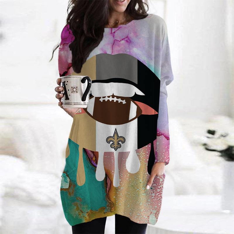 New Orleans Saints Long Sleeve Pocket Dress