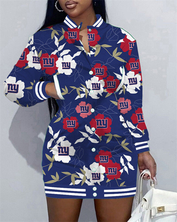 New York Giants Women Button Down Jacket Dress
