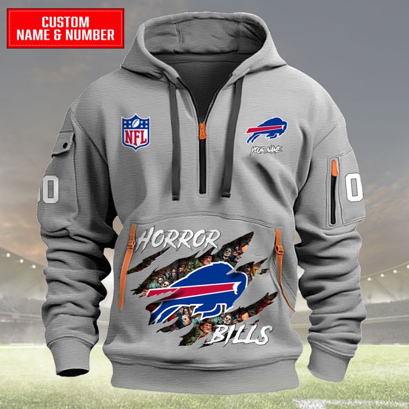 Buffalo Bills Halloween Quarter Zip Hoodie Light Gray