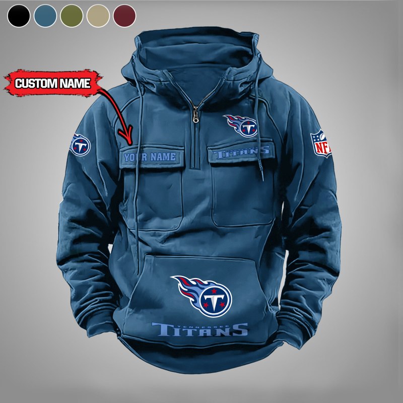 Tennessee Titans Multi-Pockets Zip Hoodie - Blue
