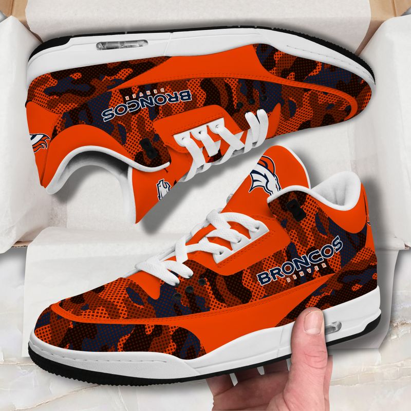 Denver Broncos Camo Pattern White Genuine Leather JD03 Shoes