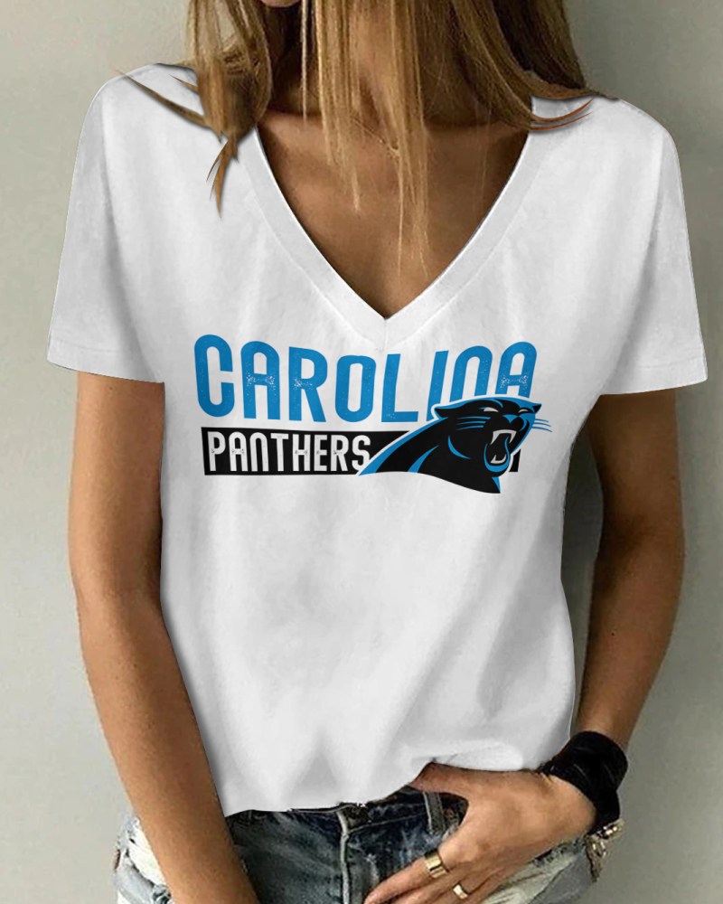 Carolina Panthers V-neck Women T-shirt Front View