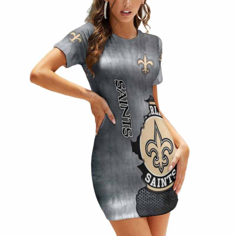 New Orleans Saints Casual Short Sleeve Bodycon Mini Dress - Side View