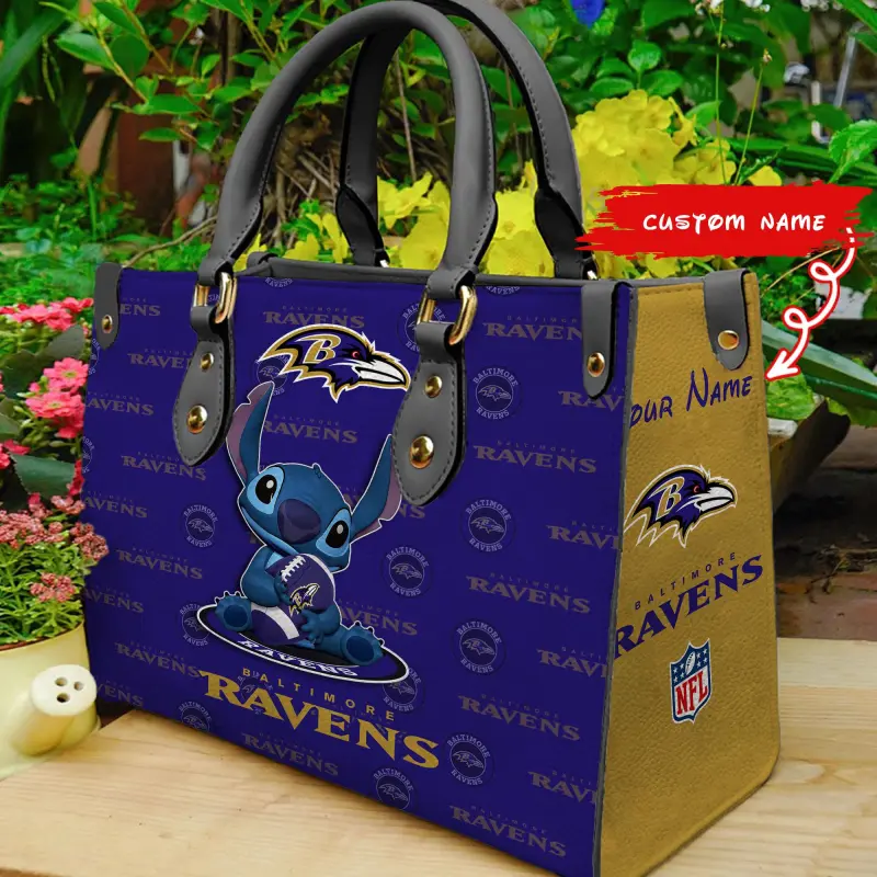 Baltimore Ravens Personalized Leather Hand Bag Mockup 1