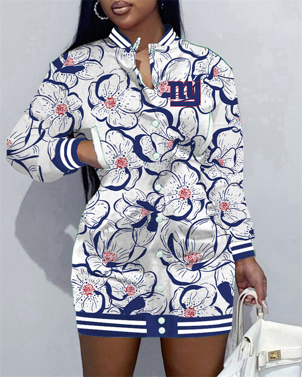 New York Giants Women Button Down Jacket Dress