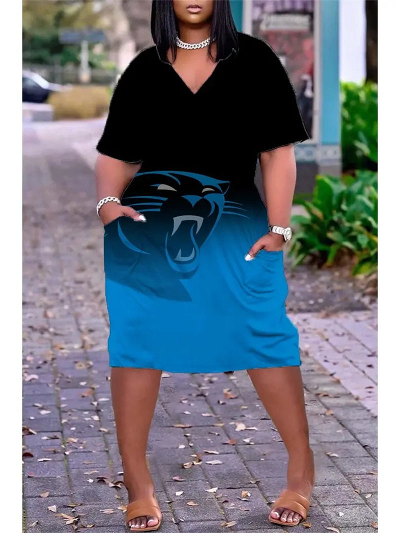 Carolina Panthers V-neck Casual Pocket Dress