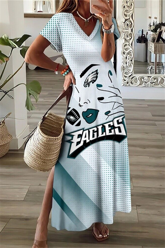 Philadelphia Eagles V-Neck Side Slit Long Dress