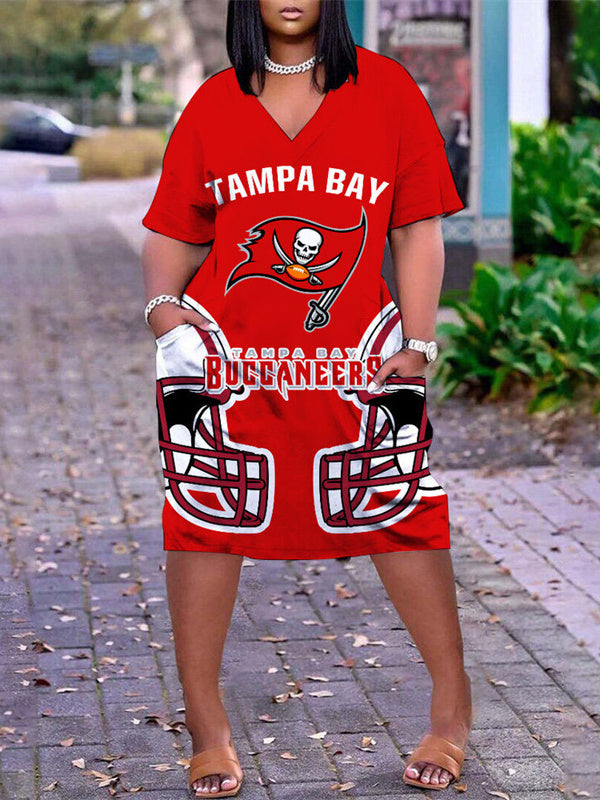 Tampa Bay Buccaneers V-neck Casual Pocket Dress