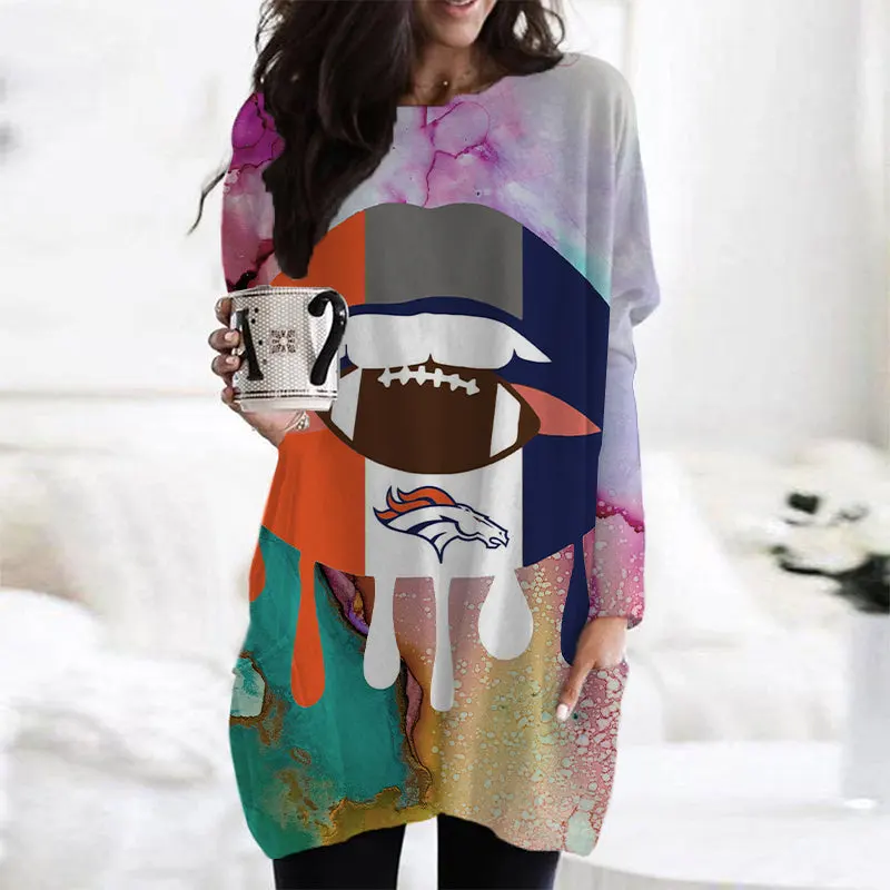 Denver Broncos Casual Long Sleeve Pocket Dress