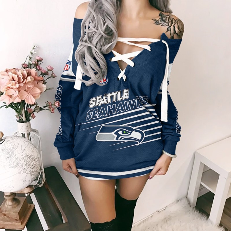 Seattle Seahawks Personalized Lace-Up Sweatshirt