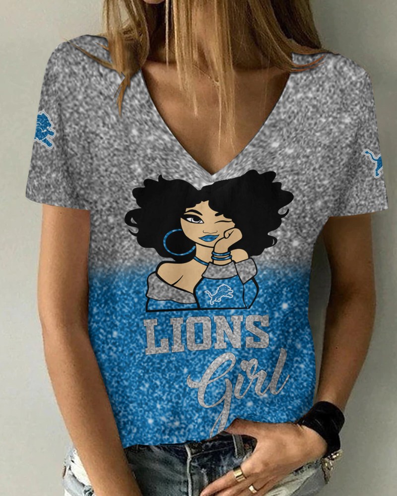 Detroit Lions Personalized Summer V-neck T-shirt Front View