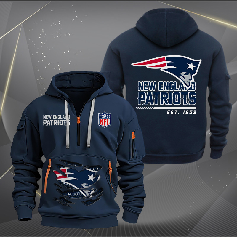 New England Patriots Personalized Quarter Zip Hoodie - Side View