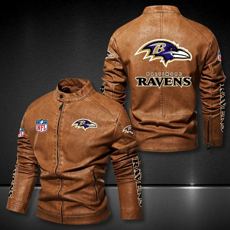 Baltimore Ravens Stand-up Collar Leather Jacket Back View