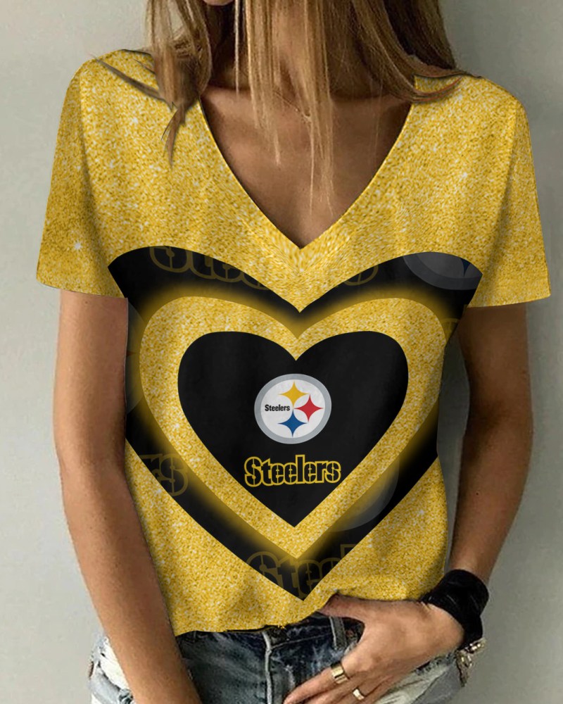 Pittsburgh Steelers Summer V-neck Women T-shirt