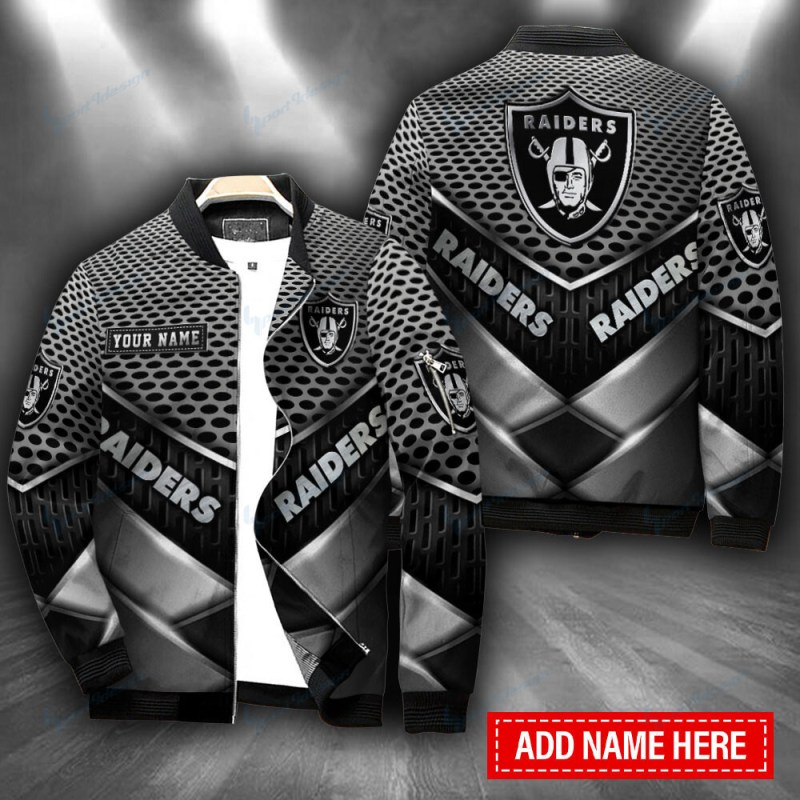 Las Vegas Raiders Personalized Bomber Jacket Front View