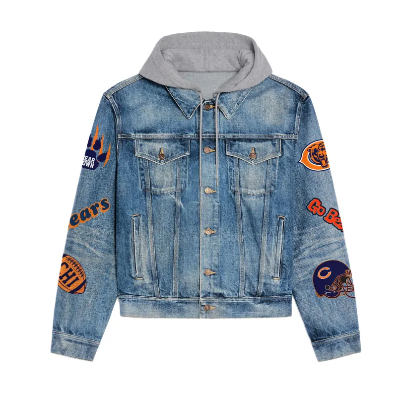 Chicago Bears Hooded Denim Jacket Back View