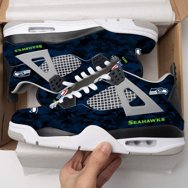 Seattle Seahawks Camo Personalized AJ4 Sneakers