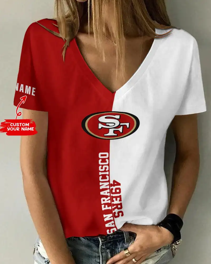 San Francisco 49ers Personalized Summer V-neck Women T-shirt