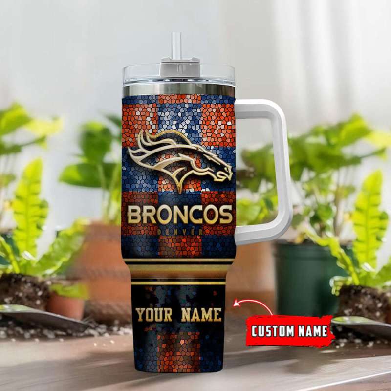 Denver Broncos Personalized NFL Glitter 40oz Stanley Tumbler Gift for Fans