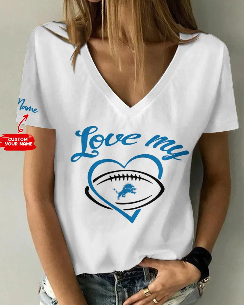 Detroit Lions Personalized V-neck Women T-shirt