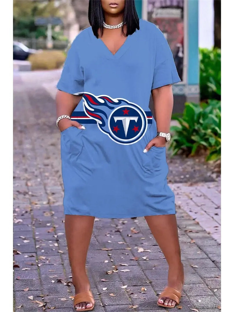 Tennessee Titans V-neck Casual Pocket Dress