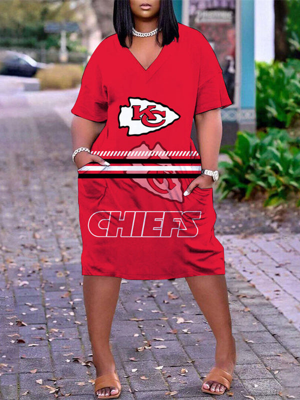 Kansas City Chiefs V-neck Casual Pocket Dress