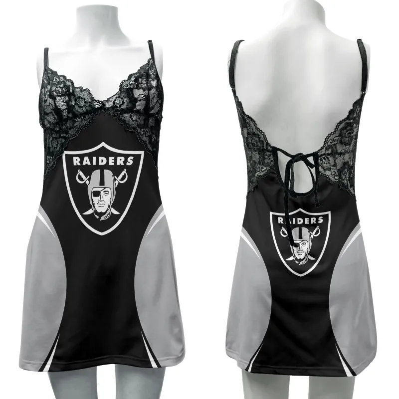 Las Vegas Raiders Lace Back Strap Slip Dress