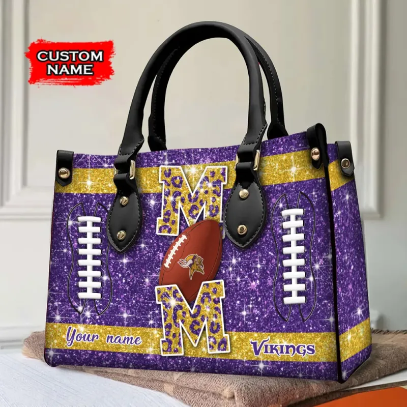 Minnesota Vikings Personalized Leather Hand Bag - Image 3
