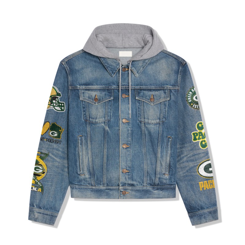 Green Bay Packers Premium Hooded Denim Jacket back design