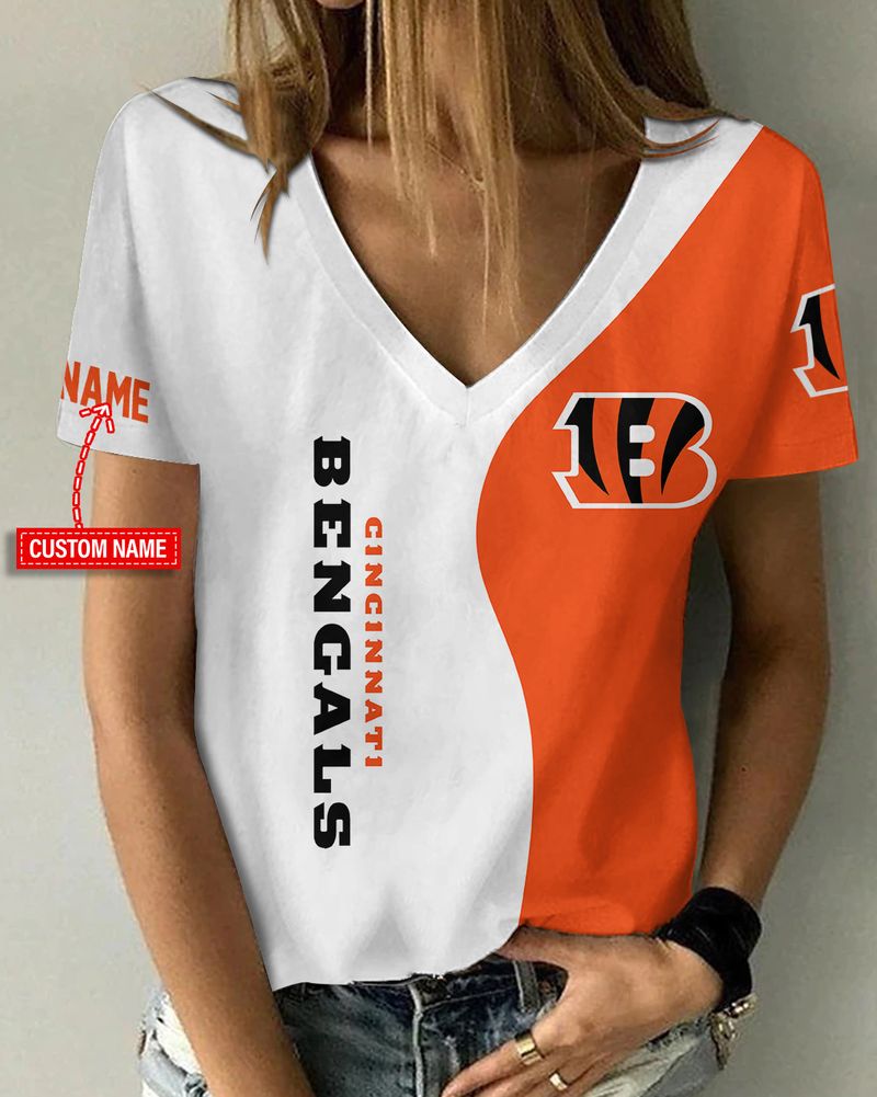 Cincinnati Bengals Personalized V-neck Women T-shirt - Image 1