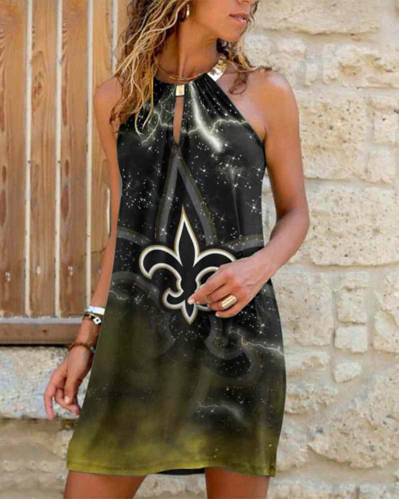 New Orleans Saints Summer Casual Metal Halter Neck Sleeveless Dress