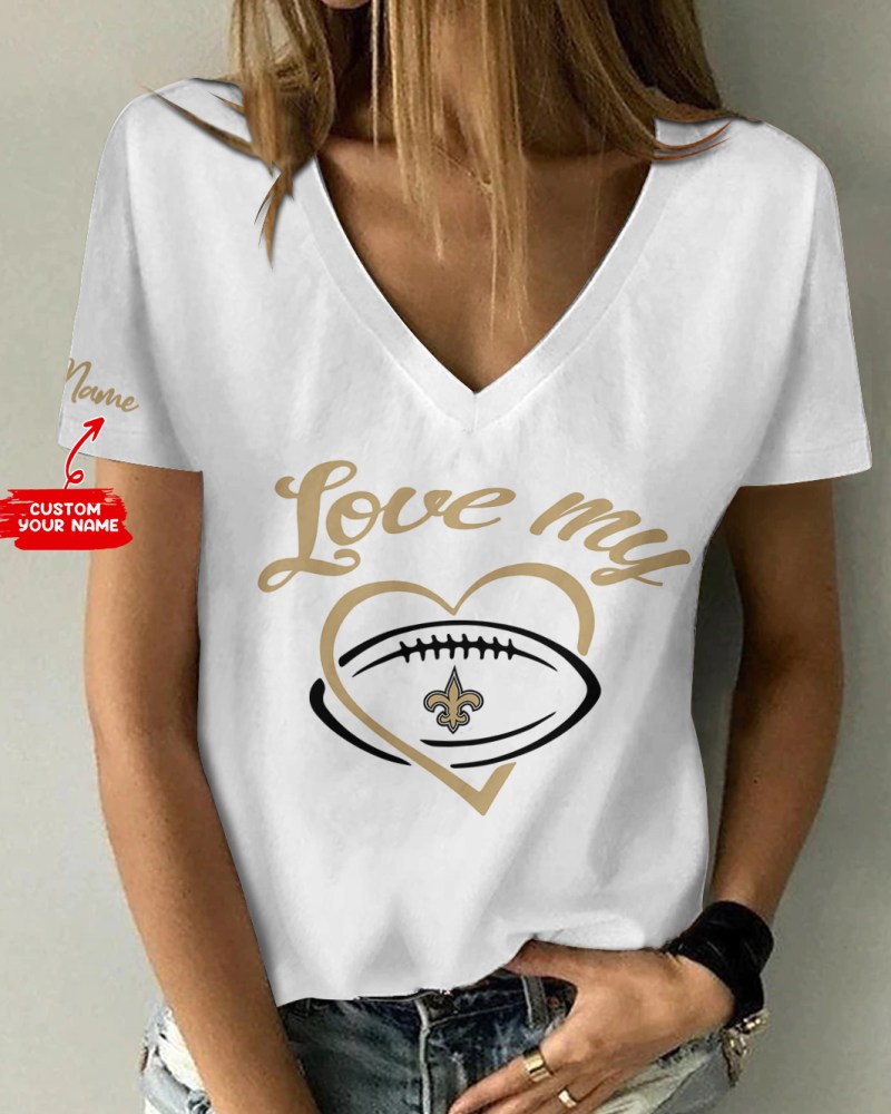 New Orleans Saints Personalized V-neck Women T-shirt