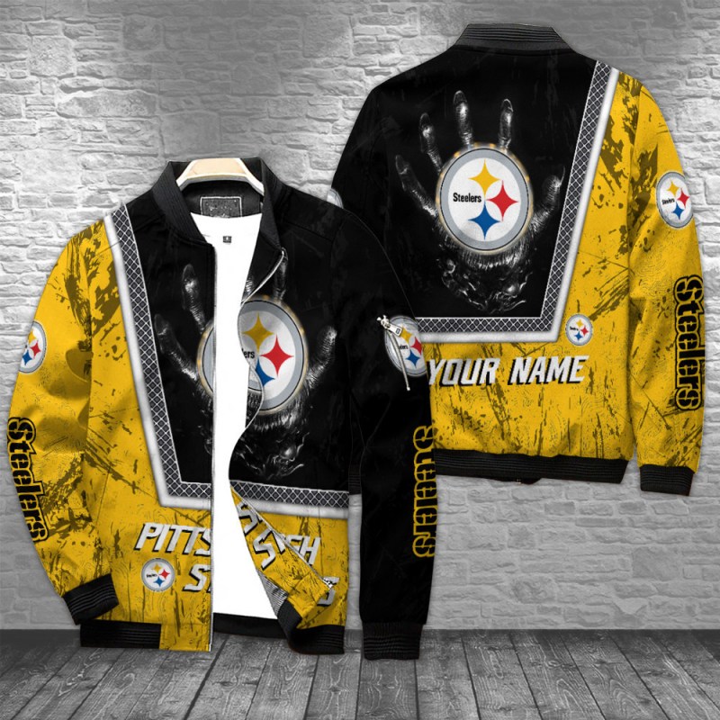 Pittsburgh Steelers Personalized Bomber Jacket Front View