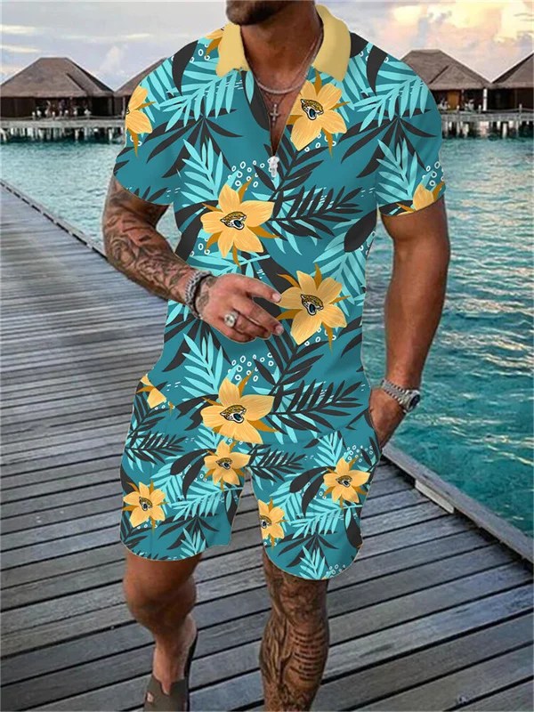 Jacksonville Jaguars Zip Polo Shirt and Shorts