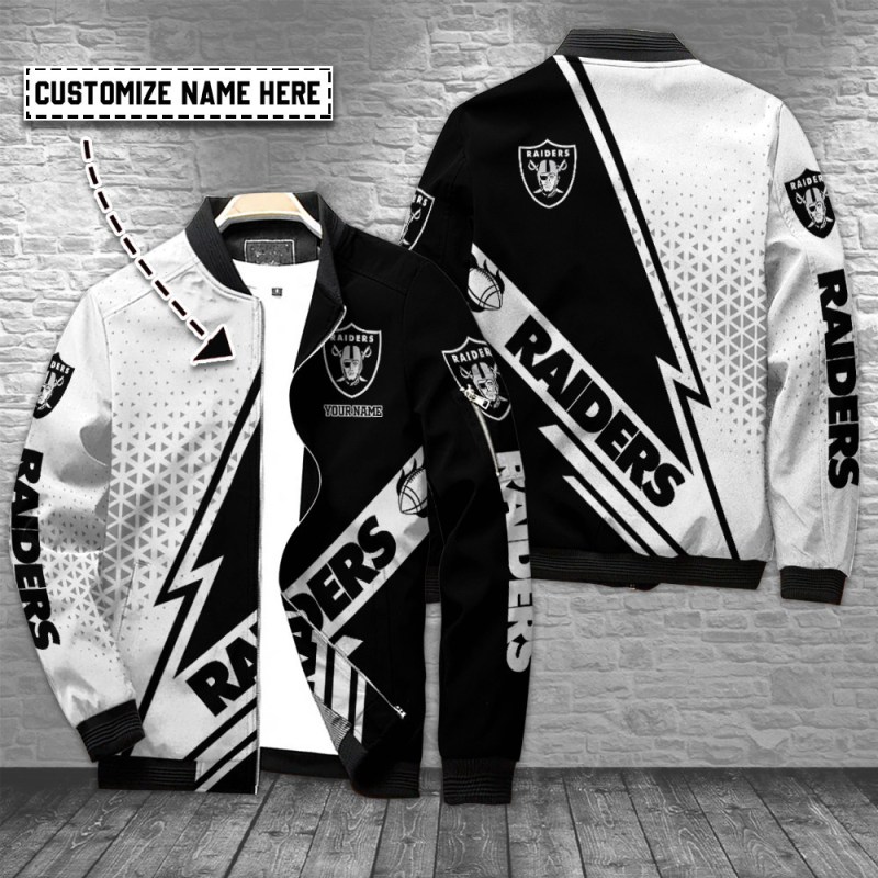 Las Vegas Raiders Personalized Bomber Jacket Front View