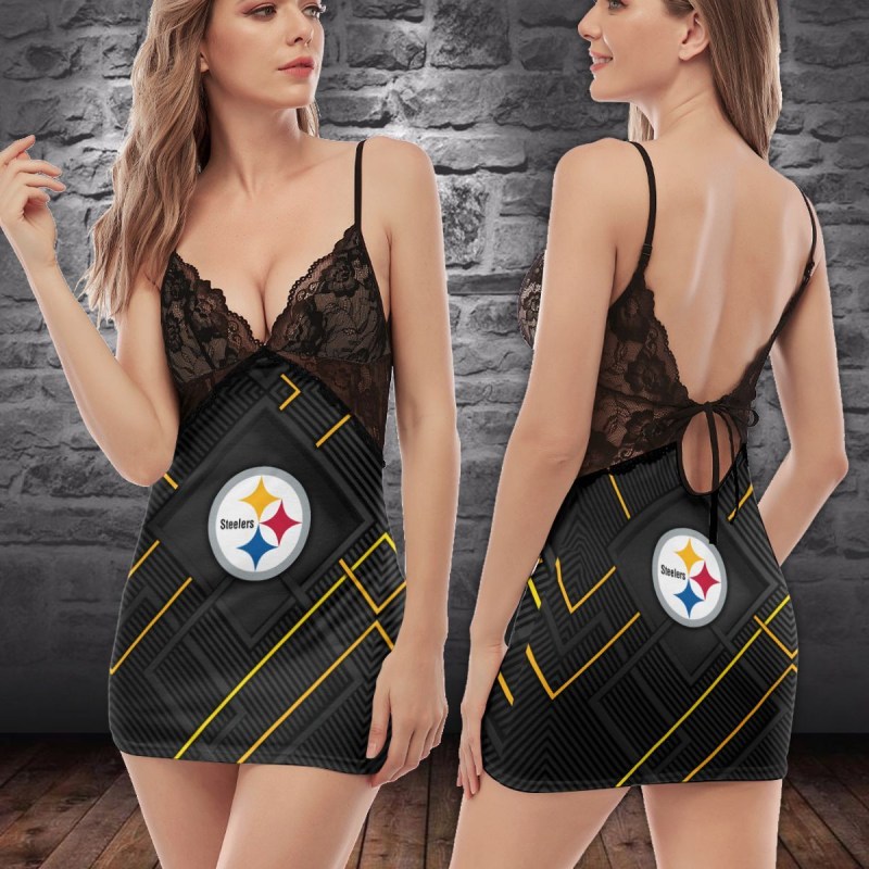 Pittsburgh Steelers Lace Back Strap Slip Dress Image 2
