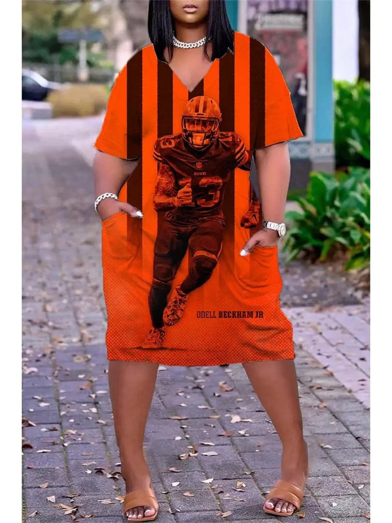 Cleveland Browns V-neck Casual Pocket Dress
