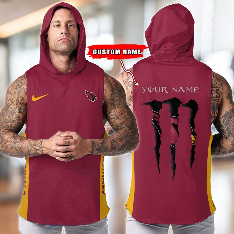 Arizona Cardinals Personalized Men's Workout Hooded Tank Top 2