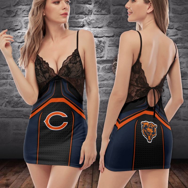 Chicago Bears Lace Back Strap Slip Dress