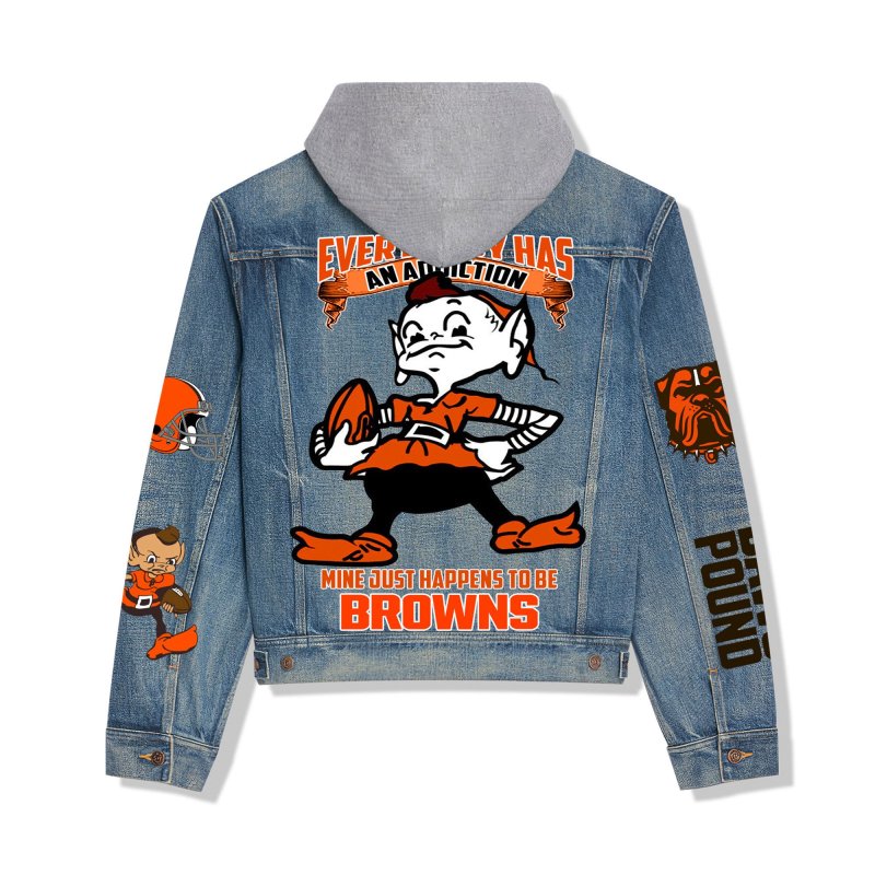 Cleveland Browns Premium Hooded Denim Jacket Back Design