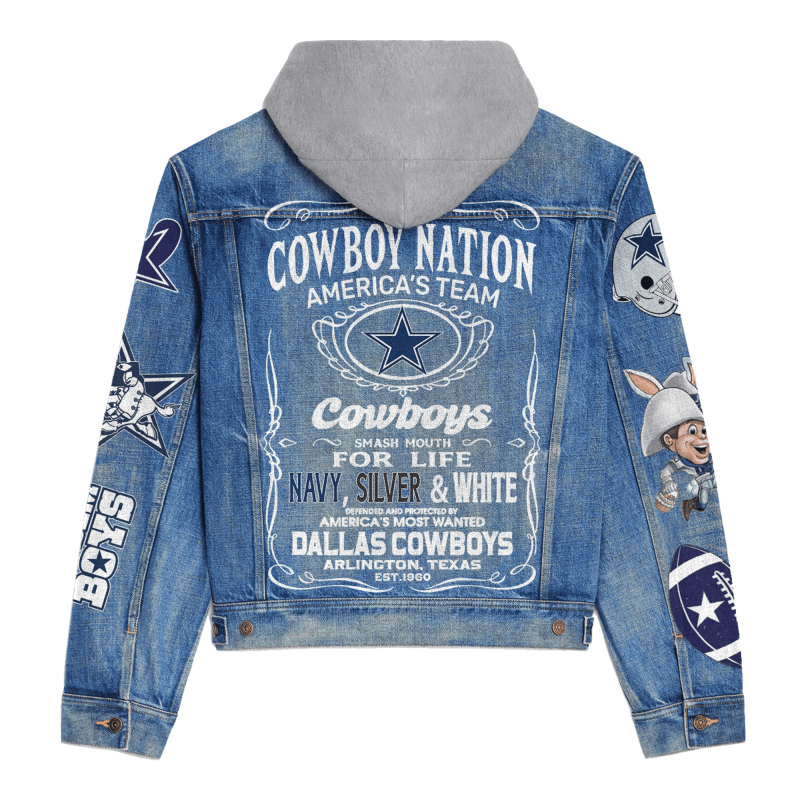 Dallas Cowboys Premium Hooded Denim Jacket Back View