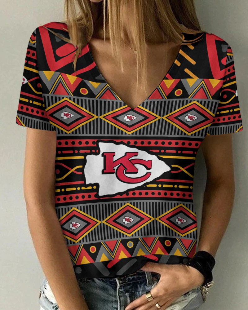 Kansas City Chiefs Summer V-Neck Women T-Shirt