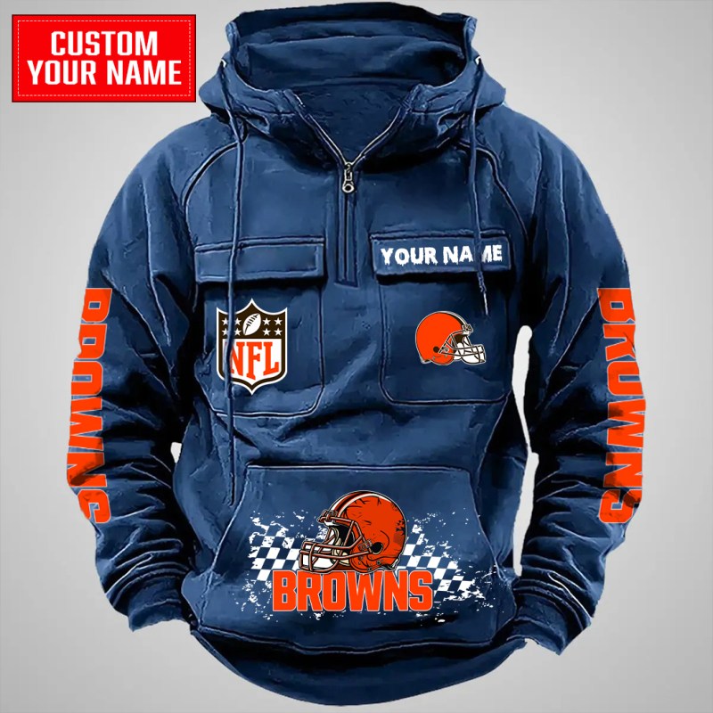Cleveland Browns Multi-Pockets Zip Hoodie Navy
