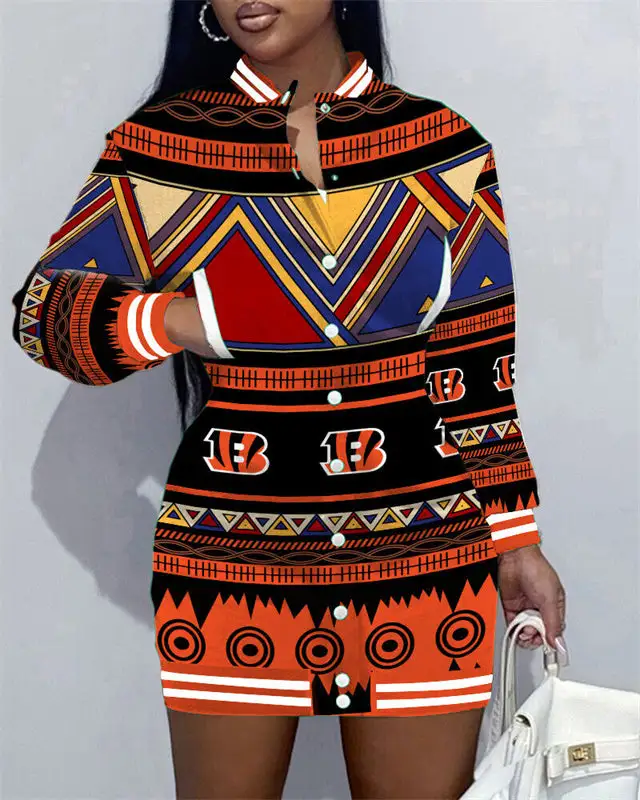 Cincinnati Bengals Women Button Down Jacket Dress