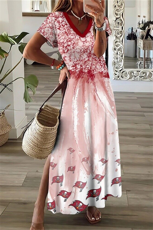 Tampa Bay Buccaneers V-Neck Side Slit Long Dress