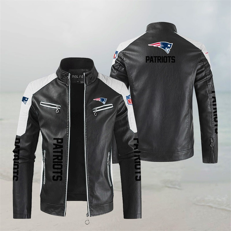 New England Patriots Stand Collar Leather Jacket - Image 2