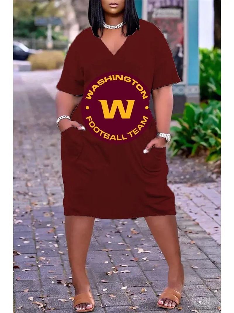 Washington Commanders V-neck Casual Pocket Dress